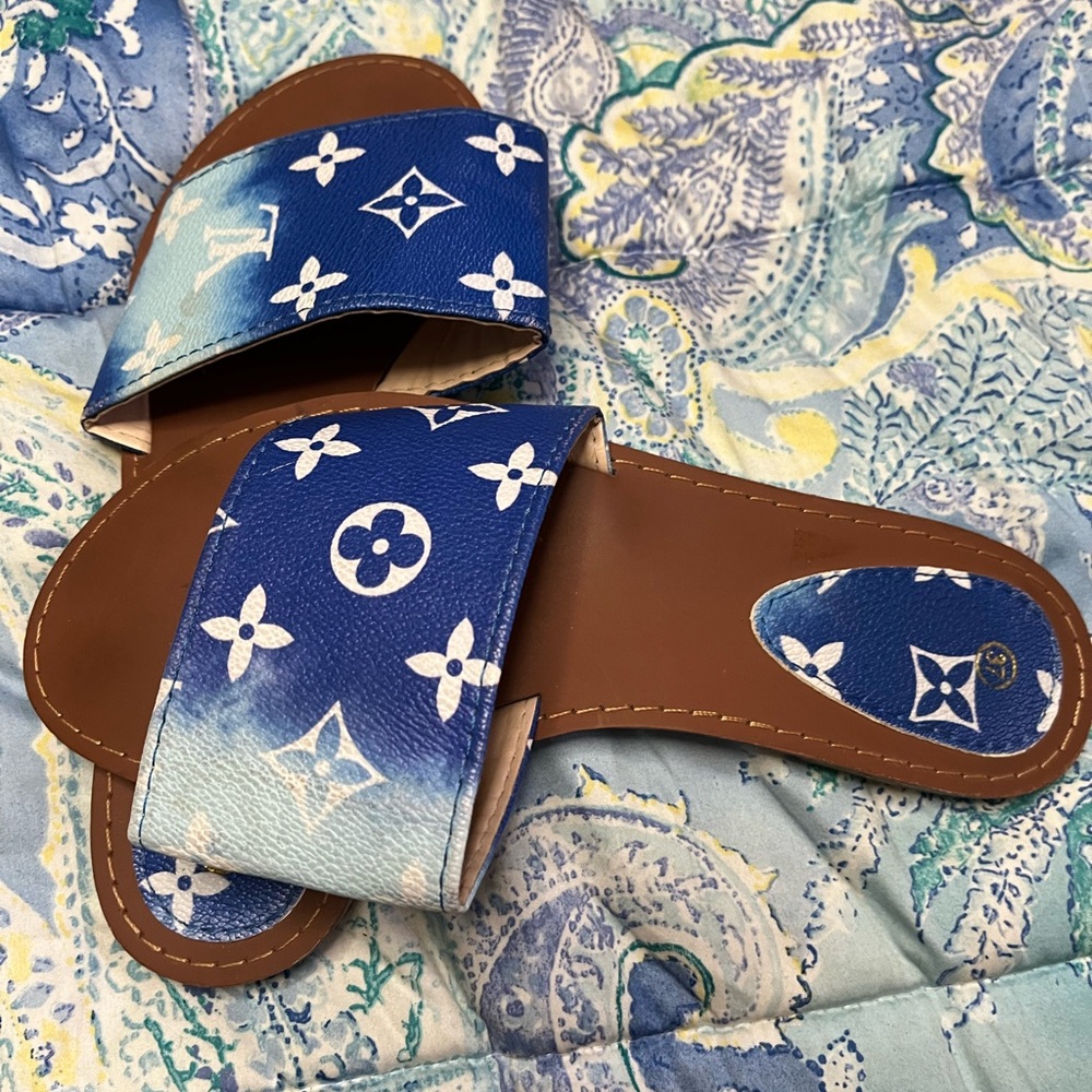 Fashion,  Louis Vuitton Blue Designer Women's Slide Sandals no original